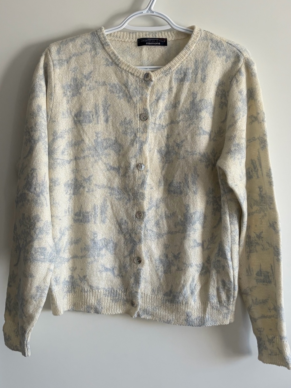 NWOT Simons Women’s ‘Toile-de-Jouy’ Knit Cardigan Sweater Button-Down Crewneck M
